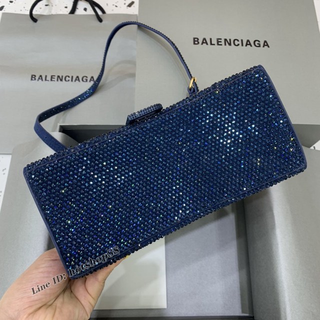 Balenciaga巴黎世家專櫃爆款磨砂藍全鑽小號沙漏包手提肩背包 fyj1807